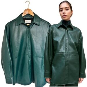 Babaton Aritzia Forest Green Pelli Faux Leather Vegan Button Down Shirt Jacket